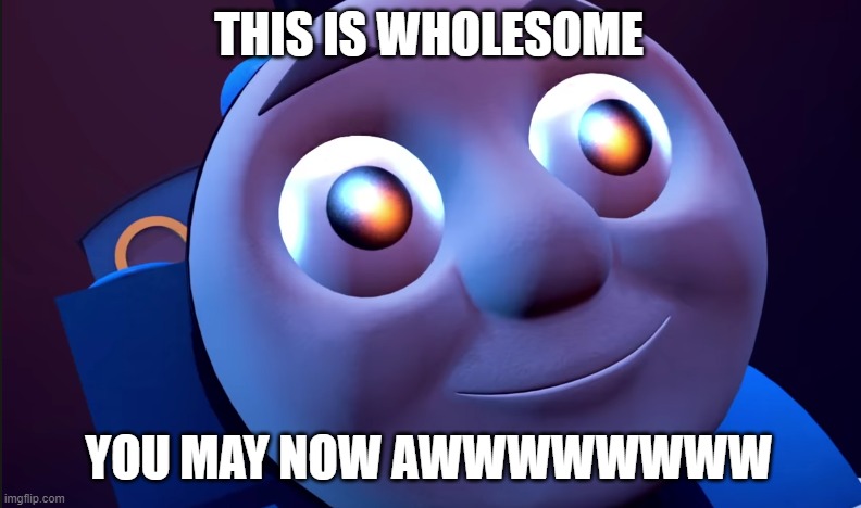 Thomas is Happy | THIS IS WHOLESOME YOU MAY NOW AWWWWWWWW | image tagged in thomas is happy | made w/ Imgflip meme maker