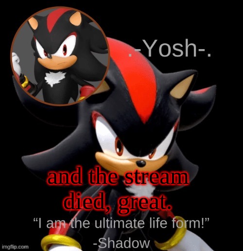 .-Yosh-.'s Shadow Temp | and the stream died, great. | image tagged in -yosh- 's shadow temp | made w/ Imgflip meme maker