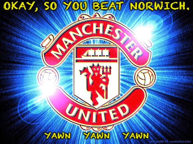 Man U gloating | OKAY, SO YOU BEAT NORWICH. YAWN   YAWN   YAWN | image tagged in manchester united | made w/ Imgflip meme maker