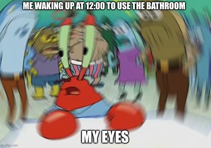 Mr Krabs Blur Meme | ME WAKING UP AT 12:00 TO USE THE BATHROOM; MY EYES | image tagged in memes,mr krabs blur meme | made w/ Imgflip meme maker