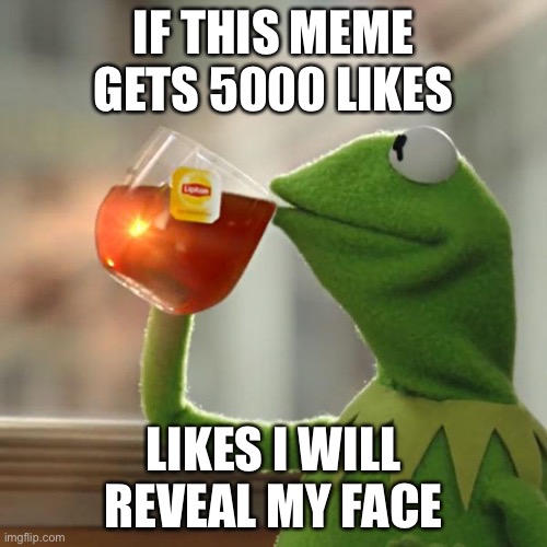 5000 challenge | IF THIS MEME GETS 5000 LIKES; LIKES I WILL REVEAL MY FACE | image tagged in memes,but that's none of my business,kermit the frog | made w/ Imgflip meme maker