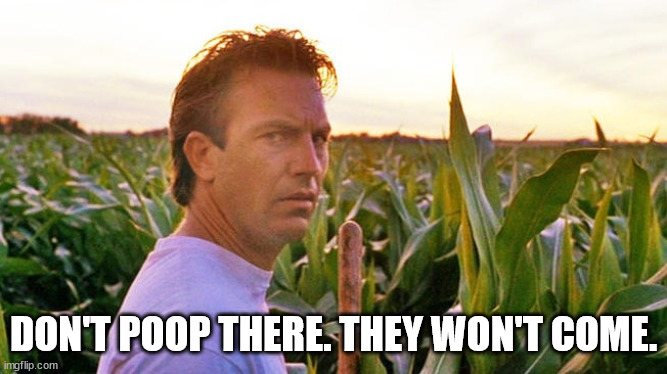 field of dreams | DON'T POOP THERE. THEY WON'T COME. | image tagged in field of dreams | made w/ Imgflip meme maker