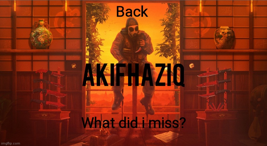 Akifhaziq CSGO template | Back; What did i miss? | image tagged in akifhaziq csgo template | made w/ Imgflip meme maker