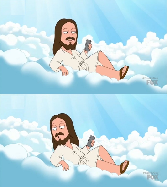 JESUS SEES THE NEWS THEN TALKS TO THE PEOPLE, 2 PANEL Blank Meme Template