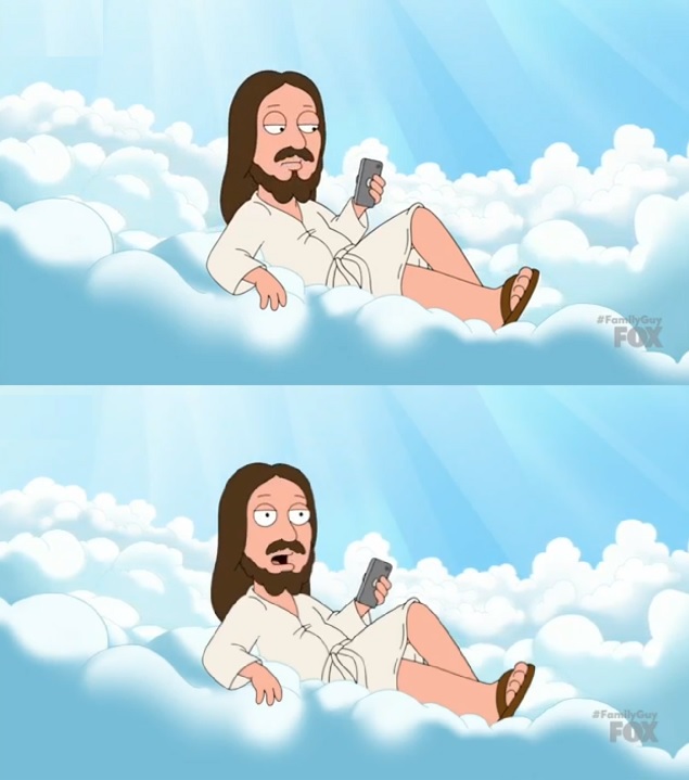 High Quality JESUS SEES THE NEWS THEN TALKS TO HIMSELF, 2 PANEL Blank Meme Template