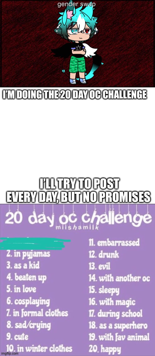 Cool ? |  I’M DOING THE 20 DAY OC CHALLENGE; I’LL TRY TO POST EVERY DAY, BUT NO PROMISES | image tagged in blank white template,challenge,gacha club | made w/ Imgflip meme maker