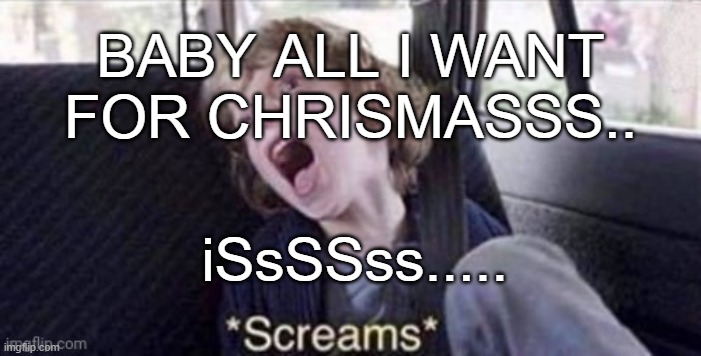 finish it lmao (with what you actually want not the lyrics-) | BABY ALL I WANT FOR CHRISMASSS.. iSsSSss..... | image tagged in screams | made w/ Imgflip meme maker