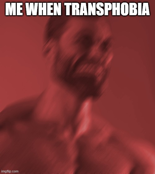 That's a gigachad, therefore he supports trans rights. | ME WHEN TRANSPHOBIA | image tagged in angry gigachad | made w/ Imgflip meme maker