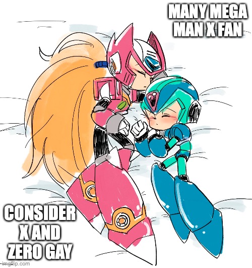 X and Zero Sleeping Together | MANY MEGA MAN X FAN; CONSIDER X AND ZERO GAY | image tagged in megaman,megaman x,memes,zero | made w/ Imgflip meme maker