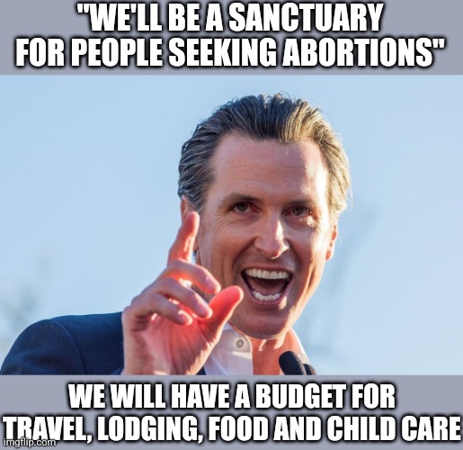 This is sick. Newsom literally said they'd be a sanctuary | "WE'LL BE A SANCTUARY FOR PEOPLE SEEKING ABORTIONS"; WE WILL HAVE A BUDGET FOR TRAVEL, LODGING, FOOD AND CHILD CARE | image tagged in insane idiot gavin newsom,liberals,democrats,abortion | made w/ Imgflip meme maker