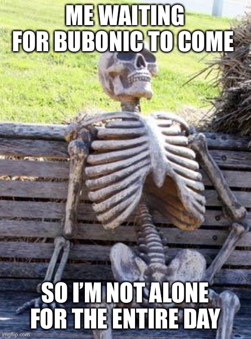 Waiting Skeleton Meme | ME WAITING FOR BUBONIC TO COME; SO I’M NOT ALONE FOR THE ENTIRE DAY | image tagged in memes,waiting skeleton | made w/ Imgflip meme maker