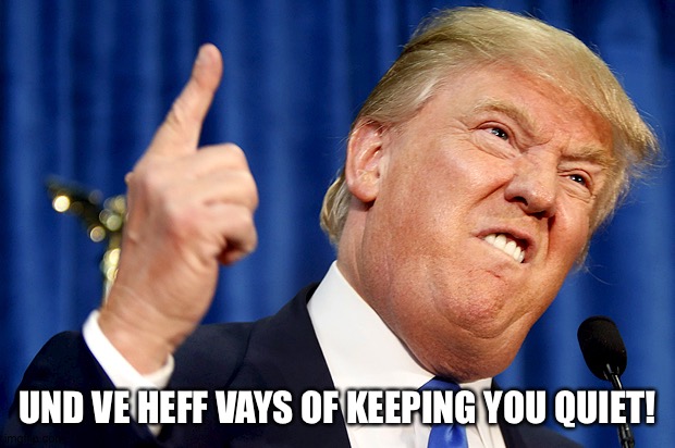 Trump reacting to all the subpoenas going out to his former aides | UND VE HEFF VAYS OF KEEPING YOU QUIET! | image tagged in donald trump | made w/ Imgflip meme maker