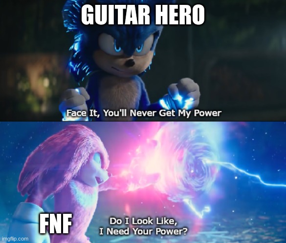 I played both game series but I think FNF is somewhat better | GUITAR HERO; FNF | image tagged in do i look like i need your power meme | made w/ Imgflip meme maker