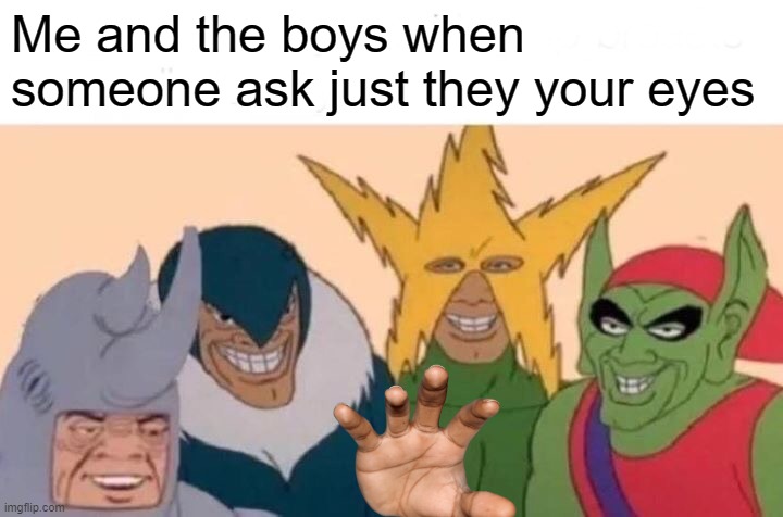 Today I am a cat | Me and the boys when someone ask just they your eyes | image tagged in memes,me and the boys | made w/ Imgflip meme maker