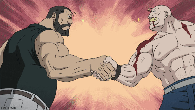 Buff Anime Guys Handshake | image tagged in buff anime guys handshake | made w/ Imgflip meme maker