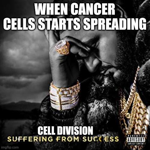 dj khaled suffering from success meme | WHEN CANCER CELLS STARTS SPREADING; CELL DIVISION | image tagged in dj khaled suffering from success meme | made w/ Imgflip meme maker