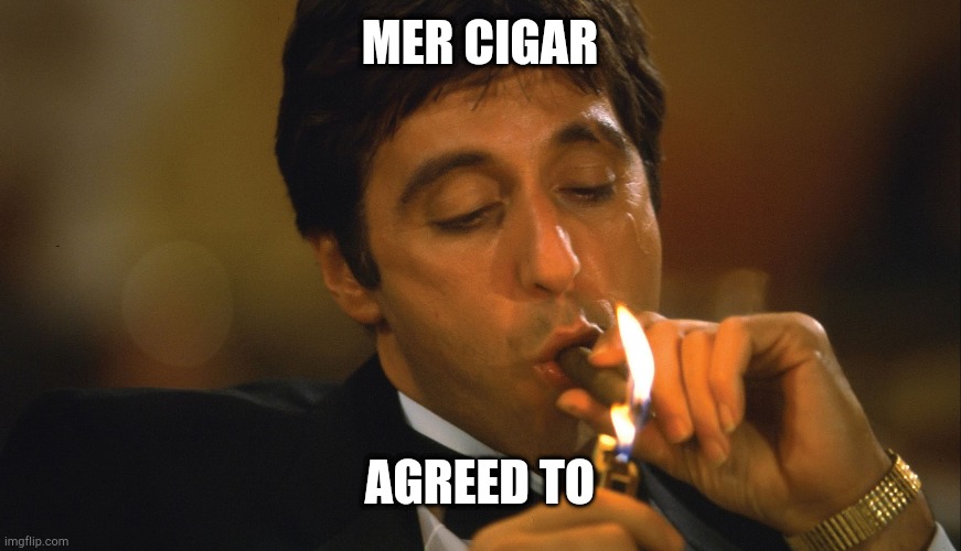 smoking cigar | MER CIGAR; AGREED TO | image tagged in smoking cigar | made w/ Imgflip meme maker