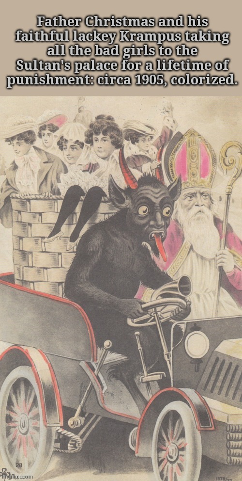 Merry Krampusnacht | image tagged in krampus,father christmas,santa claus | made w/ Imgflip meme maker