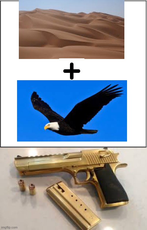 Quiet kid sending messages- | image tagged in gun,eagle,desert,meme | made w/ Imgflip meme maker