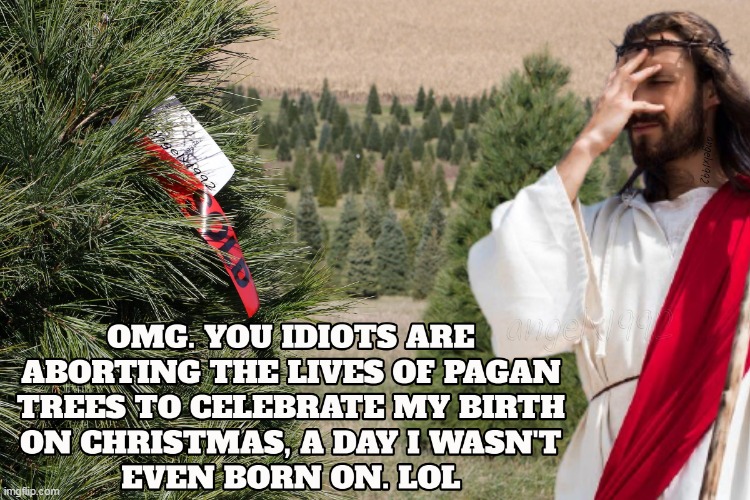 image tagged in christmas,jesus christ,pagan holidays,clown car republicans,christians,republican idiots | made w/ Imgflip meme maker