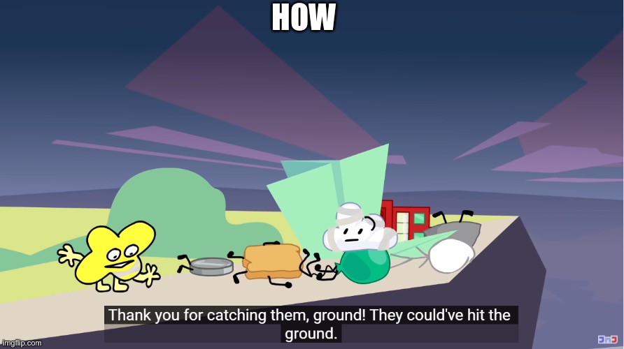 how | HOW | image tagged in thank you for catching them ground,bfdi | made w/ Imgflip meme maker
