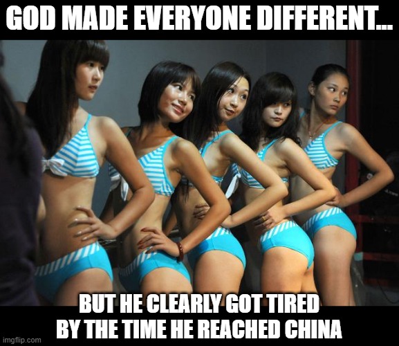 Sum Ting Wong | GOD MADE EVERYONE DIFFERENT... BUT HE CLEARLY GOT TIRED BY THE TIME HE REACHED CHINA | image tagged in chinese women | made w/ Imgflip meme maker