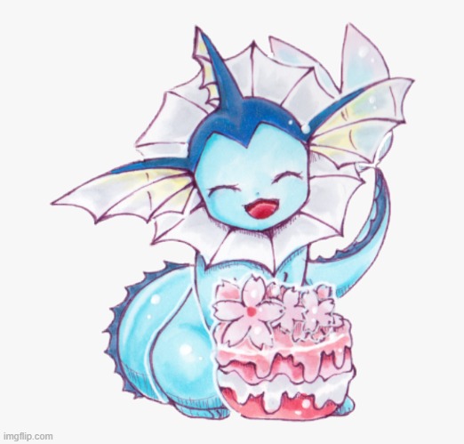 jumping on the cute pokemon images train | image tagged in vaporeon with some cake | made w/ Imgflip meme maker