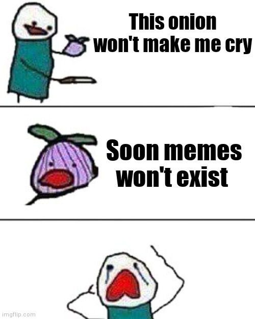this onion won't make me cry | This onion won't make me cry; Soon memes won't exist | image tagged in this onion won't make me cry | made w/ Imgflip meme maker