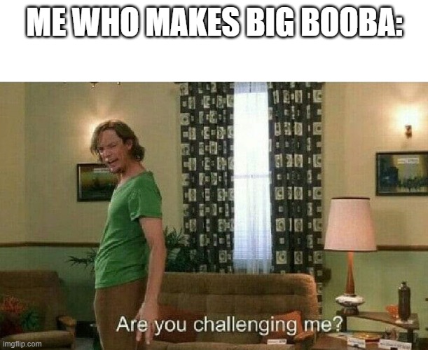 Are you challenging me? | ME WHO MAKES BIG BOOBA: | image tagged in are you challenging me | made w/ Imgflip meme maker