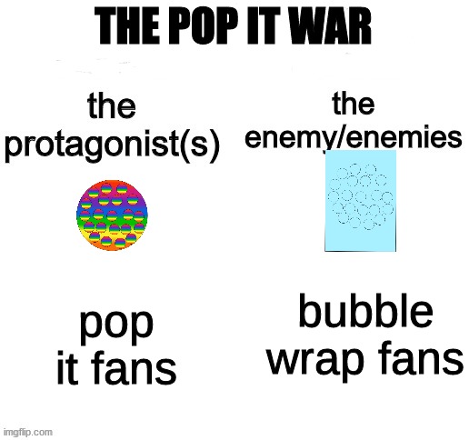 Make your own epik series | THE POP IT WAR; pop it fans; bubble wrap fans | image tagged in make your own epik series | made w/ Imgflip meme maker