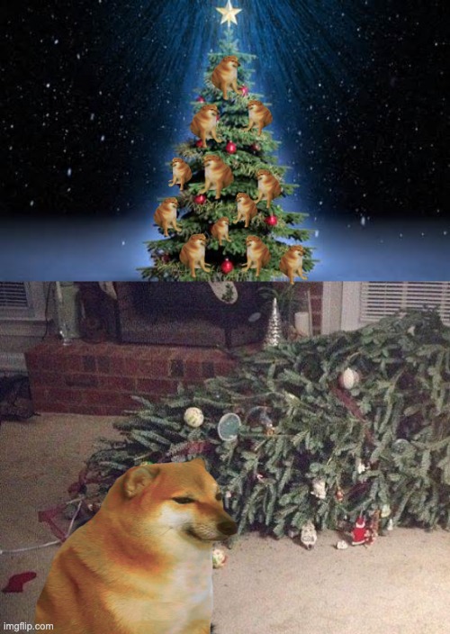 image tagged in christmas tree,dog christmas tree,cheems,holidays,christmas | made w/ Imgflip meme maker