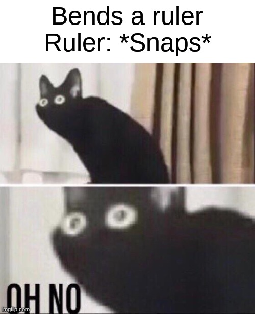 Oh no | Bends a ruler
Ruler: *Snaps* | image tagged in oh no cat | made w/ Imgflip meme maker
