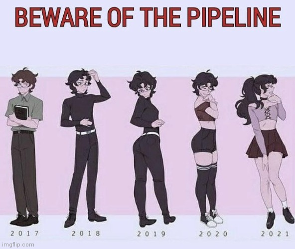 Beware of the pipeline | image tagged in beware of the pipeline,femboy | made w/ Imgflip meme maker