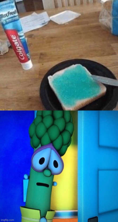 Cursed sandwich | image tagged in veggietales,toothpaste | made w/ Imgflip meme maker