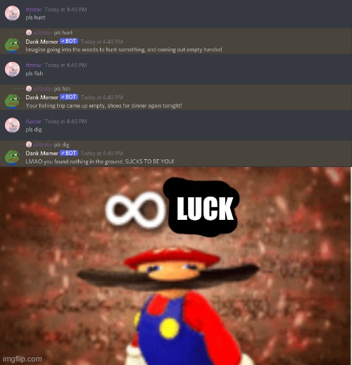 lmao TuT | LUCK | image tagged in infinite iq,discord,dank meme,bad luck,oh wow are you actually reading these tags | made w/ Imgflip meme maker