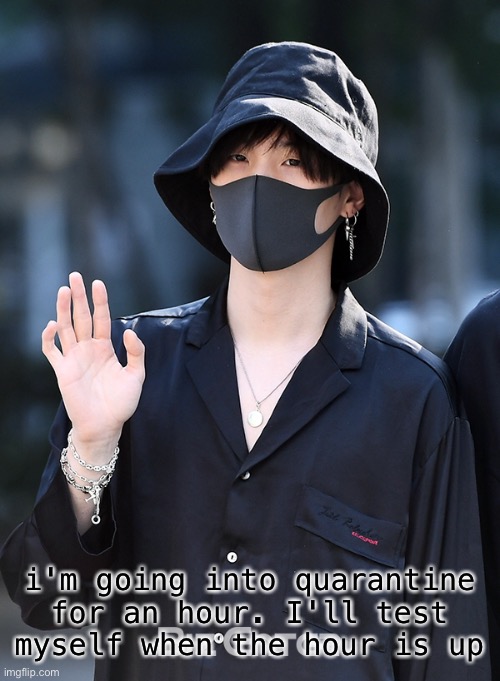 by quarantine i mean stream banning myself | i'm going into quarantine for an hour. I'll test myself when the hour is up | made w/ Imgflip meme maker