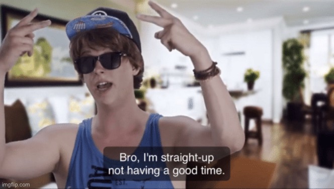 Bro, I'm straight-up not having a good time | image tagged in bro i'm straight-up not having a good time | made w/ Imgflip meme maker