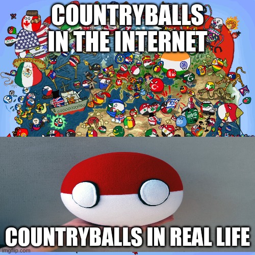 this is a countryball | COUNTRYBALLS IN THE INTERNET; COUNTRYBALLS IN REAL LIFE | image tagged in countryballs | made w/ Imgflip meme maker