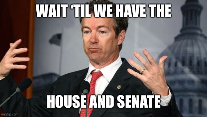 Rand Paul | WAIT ‘TIL WE HAVE THE HOUSE AND SENATE | image tagged in rand paul | made w/ Imgflip meme maker