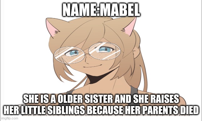 NAME:MABEL SHE IS A OLDER SISTER AND SHE RAISES HER LITTLE SIBLINGS BECAUSE HER PARENTS DIED | made w/ Imgflip meme maker