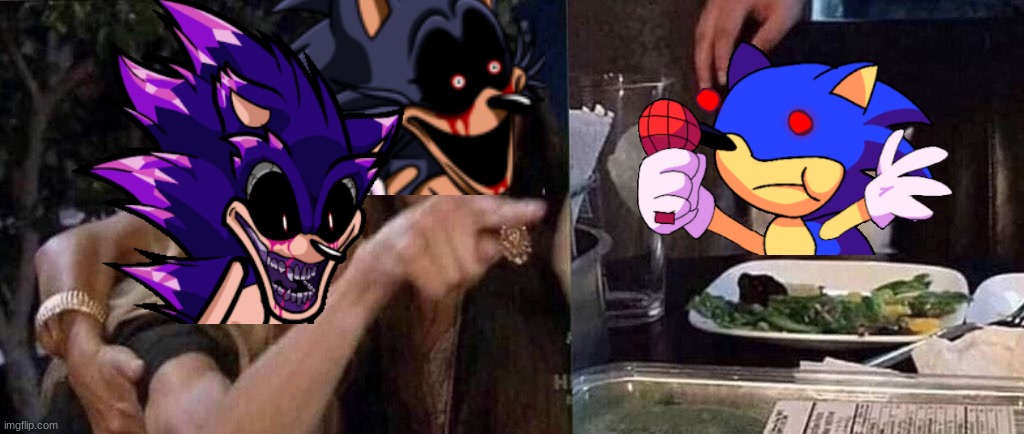 What would probably happen after the events of the VS Sonic.EXE mod | image tagged in woman yelling at cat,friday night funkin,fnf mod | made w/ Imgflip meme maker