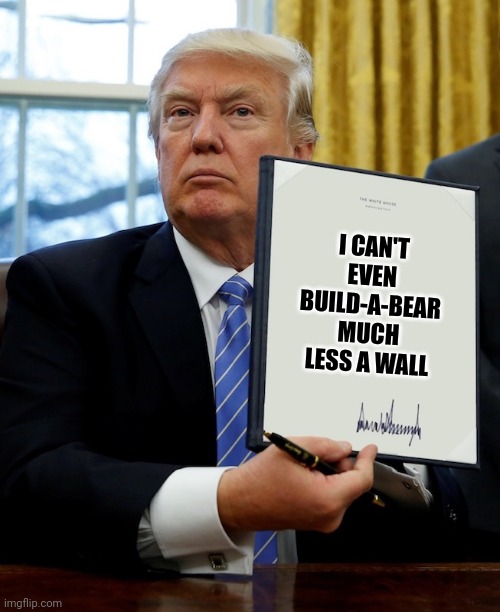 But look at my African-American over there | I CAN'T EVEN BUILD-A-BEAR MUCH LESS A WALL | image tagged in executive order | made w/ Imgflip meme maker