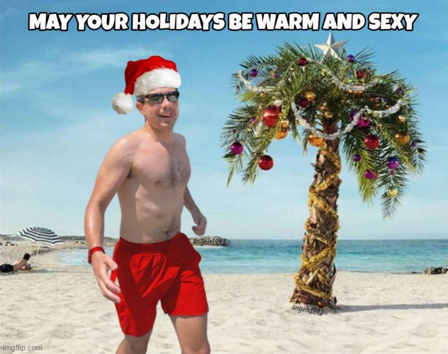 image tagged in christmas,pagan holidays,pete buttigieg,sexy santa,california,beach | made w/ Imgflip meme maker