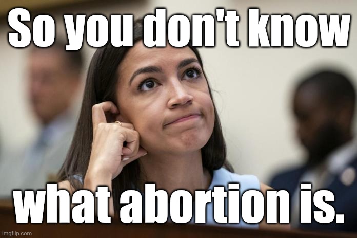 aoc Scratches her empty head | So you don't know what abortion is. | image tagged in aoc scratches her empty head | made w/ Imgflip meme maker