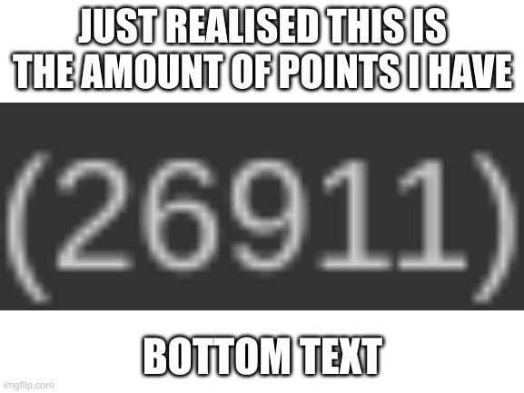 this is the amount of points i have | JUST REALISED THIS IS THE AMOUNT OF POINTS I HAVE; BOTTOM TEXT | image tagged in blank white template | made w/ Imgflip meme maker