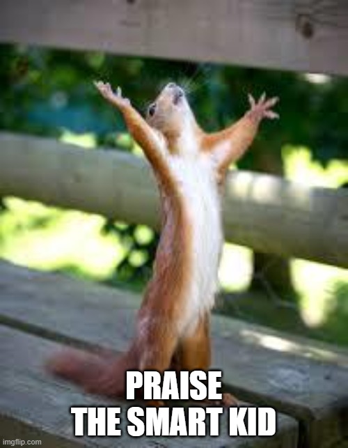Praise Squirrel | PRAISE THE SMART KID | image tagged in praise squirrel | made w/ Imgflip meme maker