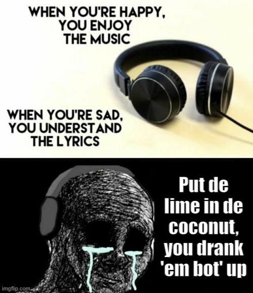 harry nilsson coconut | Put de lime in de coconut, you drank 'em bot' up | image tagged in when you re happy you enjoy the music | made w/ Imgflip meme maker