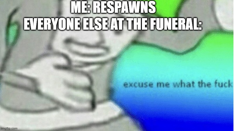 Excuse me what the f*ck | ME: RESPAWNS; EVERYONE ELSE AT THE FUNERAL: | image tagged in excuse me what the f ck | made w/ Imgflip meme maker