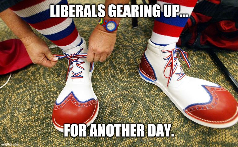 Can't help it. Ya do it to yourselves. | LIBERALS GEARING UP... FOR ANOTHER DAY. | image tagged in clown shoes | made w/ Imgflip meme maker