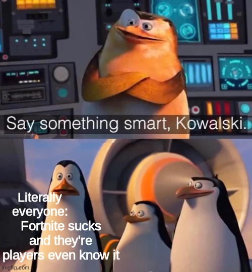 I was bored ok i'm forced to watch "Home Alone" at school but this is true. | Literally everyone:; Fortnite sucks and they're players even know it | image tagged in say something smart kowalski | made w/ Imgflip meme maker